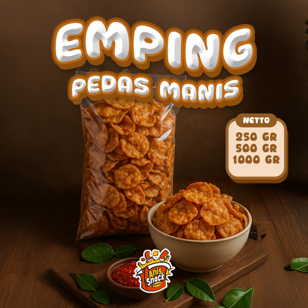 

Emping Pedas Manis / Emping Mlino Pedas ManisNama Snack: Emping Pedas Manis / Emping Mlinjo Pedas Manis Detail Produk: Emping Pedas Manis – Renyah, Gurih, dan Manis Pedasnya Nempel! Camilan khas Indonesia yang terbuat dari biji melinjo pilihan, dipipihk