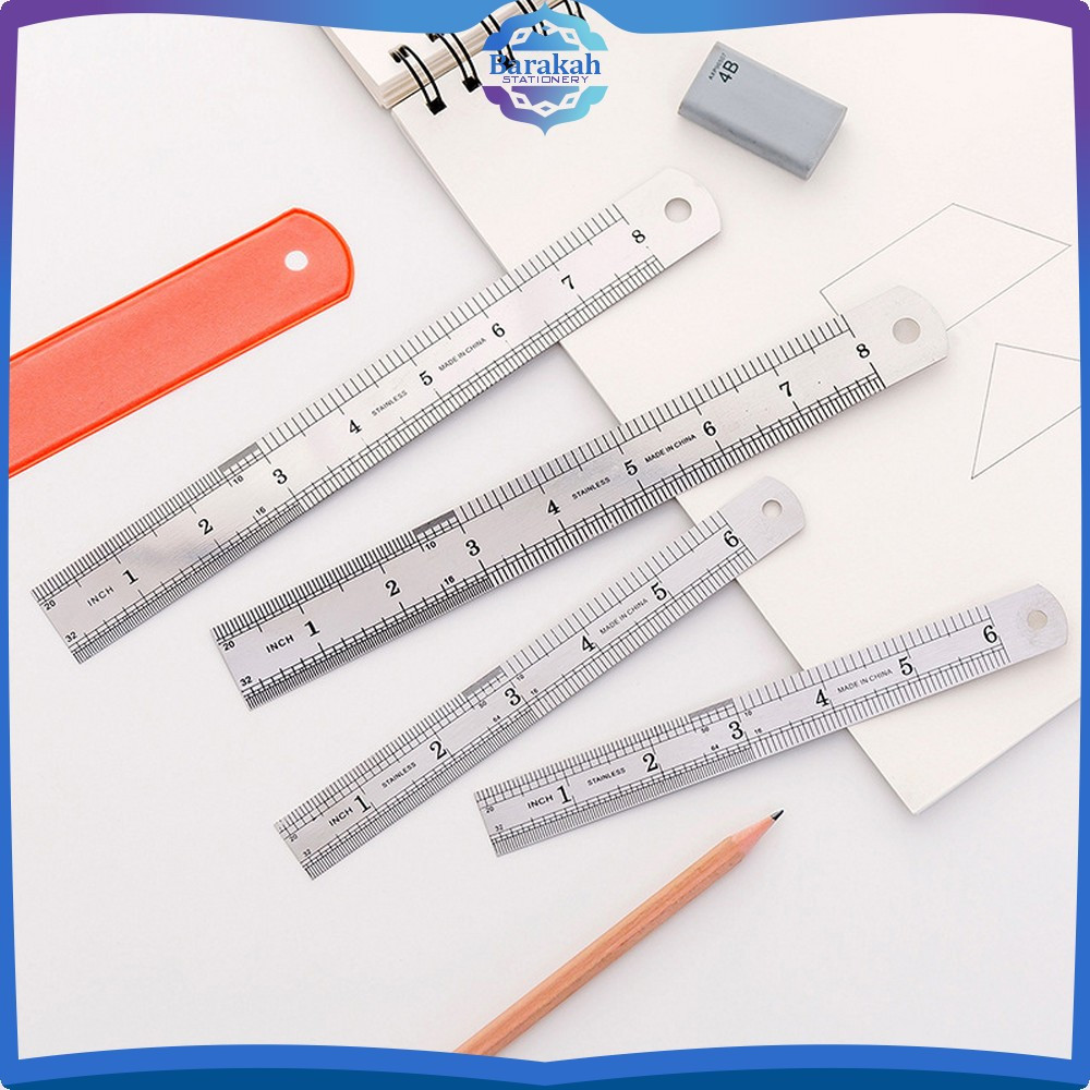 

EC Penggaris Besi Peralatan Sekolah / Ruler 15CM Penggaris Stainless Alat Ukur Serbaguna Barakah Stationery A107