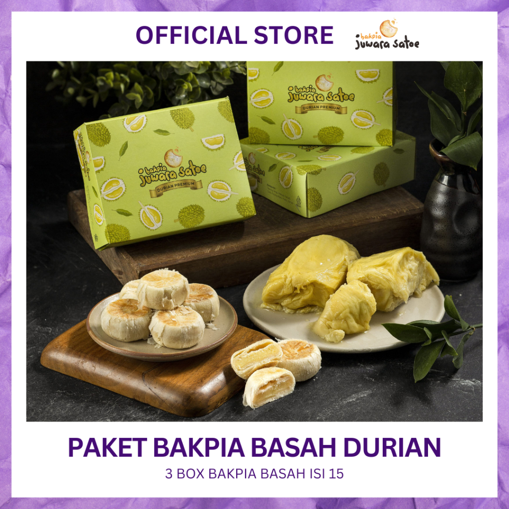

BAKPIA JUWARA SATOE [ 3 Box ] Paket Bakpia Basah Durian - Khas Jogja