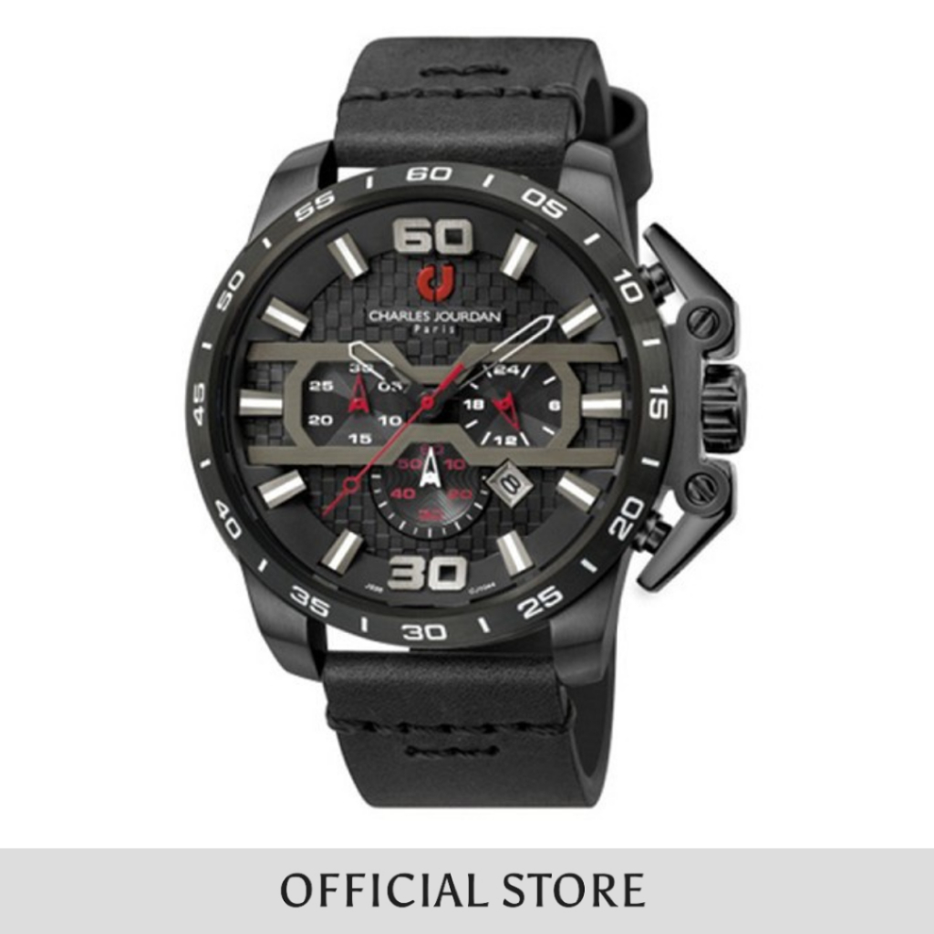Jam Tangan Pria Charles Jourdan Black Dial Men Leather Strap Analog CJ1044-1735C Original