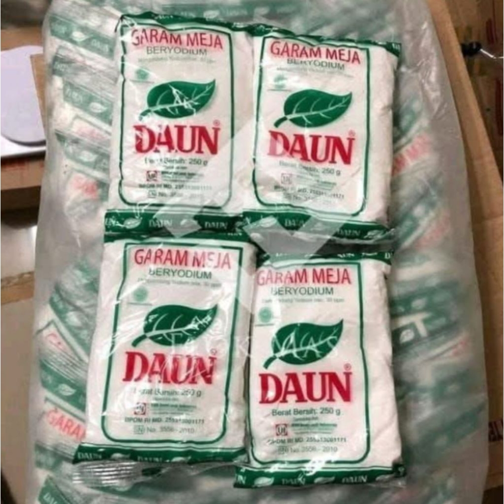 

Garam Daunku/ Garam ijoDaun/Garam Dapur beryodium 250gr isi 10 pcs