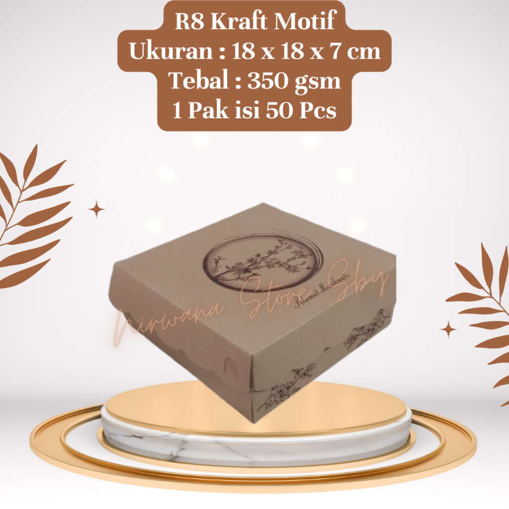 

(50 Pcs) Dus Nasi R8 Kraft Motif | 18x18x7 | Box Kotak Nasi
