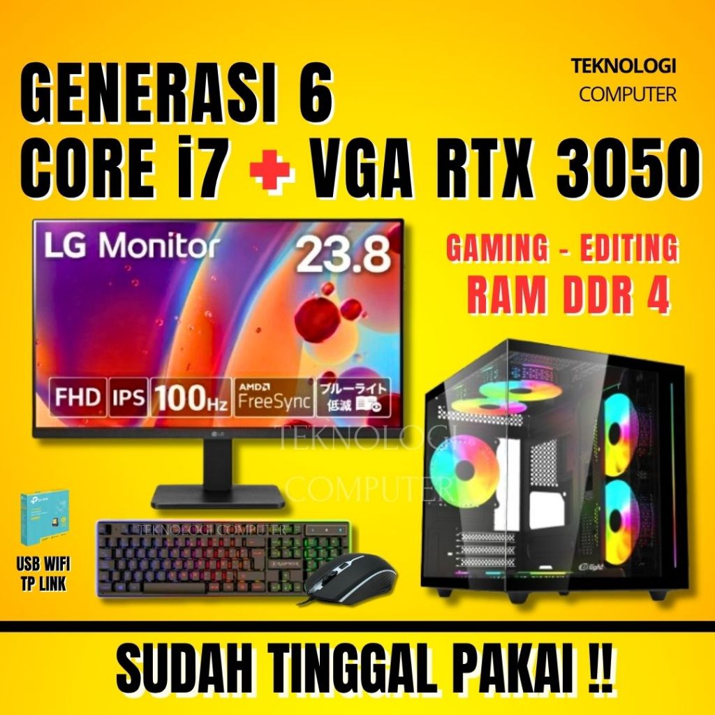 Core i7 | DDR4 RAM | VGA RTX 3050 | PC Gaming | CPU Editing | Komputer Rakitan | Full Set