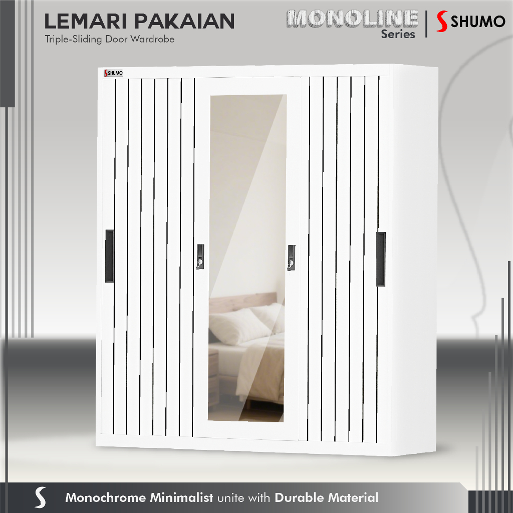 Citra Furniture SHUMO Lemari Baju Pakaian Besi 3 Pintu Jumbo Sliding Minimalis CTR1