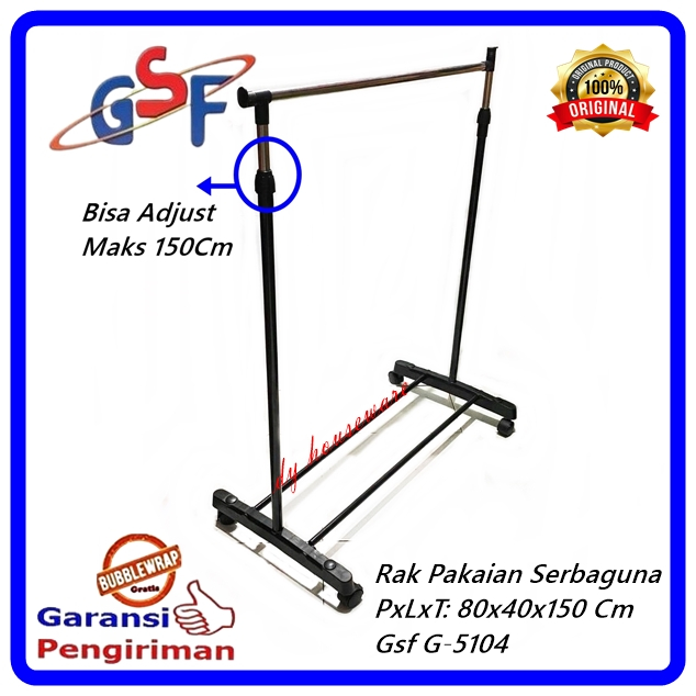 Gantungan Baju Rak Pakaian Serbaguna Roda Rak Gawang Gawangan Jemuran Baju Stand Hanger GSF G-5104