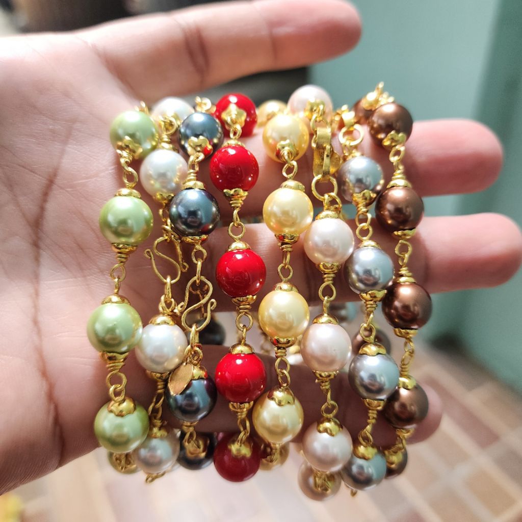 Gelang Mutiara Lilit Lapis Emas Asli