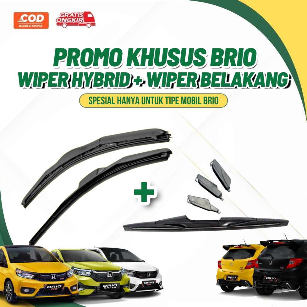 Paket Hemat Wiper Hybrid Brio + Wiper Belakang Brio Single Karet