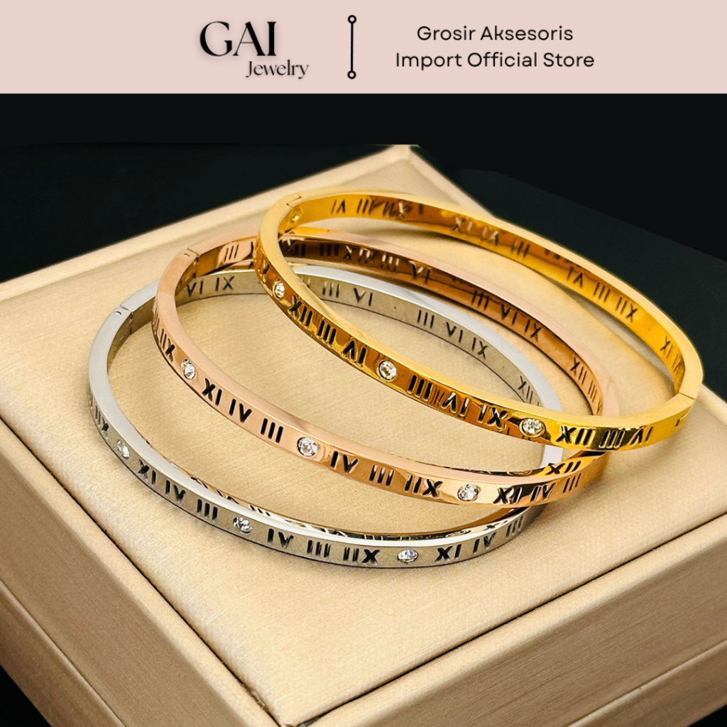 204 Bangle Angka Klassik Titanium Lapis Emas 18KGP | Anti Karat & Elegan