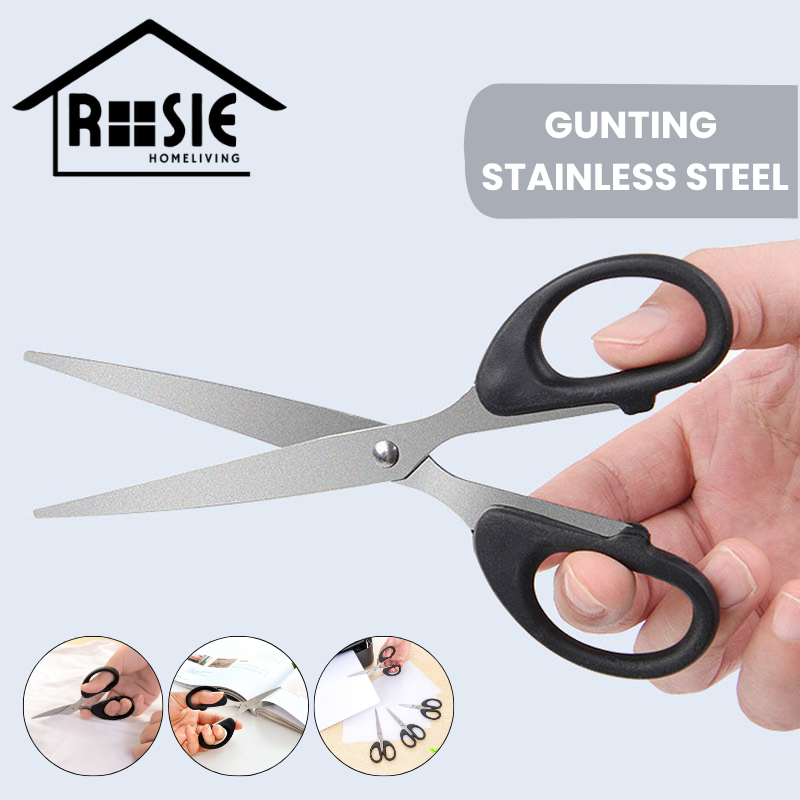 

ROSIE Gunting Serbaguna Kertas Kain Plastik Dapur Daun Benang Emigo Besar Sedang Kecil Multifungsi Gagang Hitam Bahan Stainless Steel