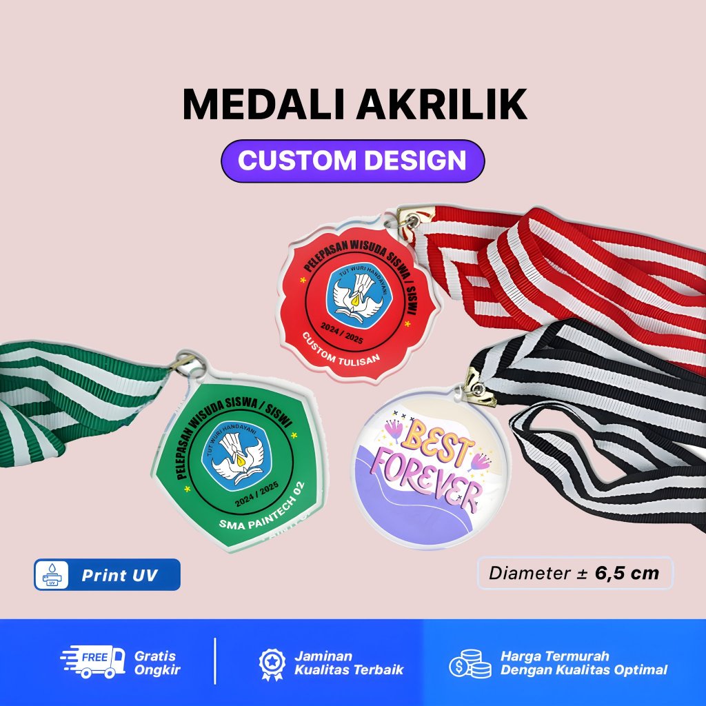 Medali Custom Cetak UV 1 Sisi / 2 Sisi Mendali Wisuda Medali Graduation Medali Akrilik / Medali Cust