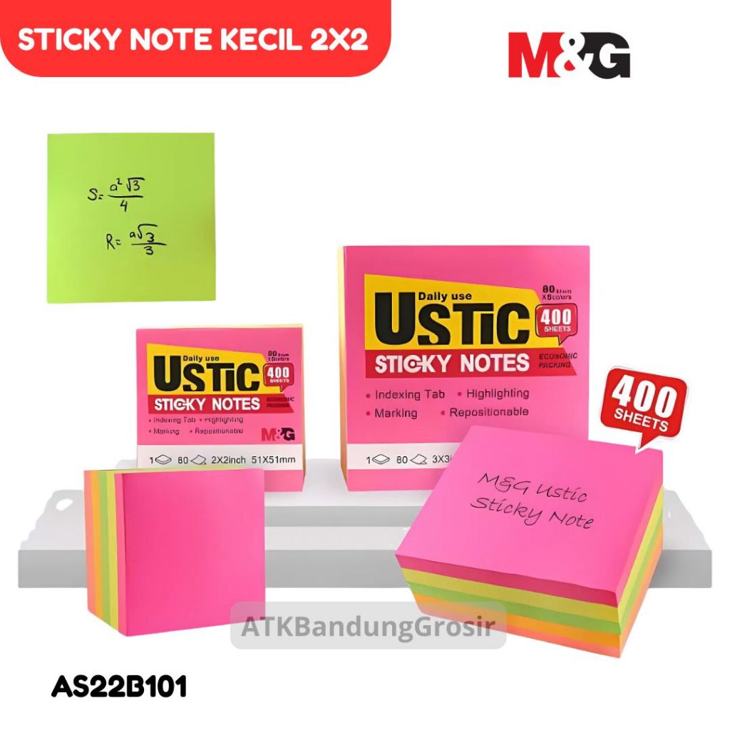 

Memo Stick / Sticky Note M&G Daily Use Ustic 400 Sheet #AS22B101 Kertas Memo 51x51mm Isi 5 Warna YS-492