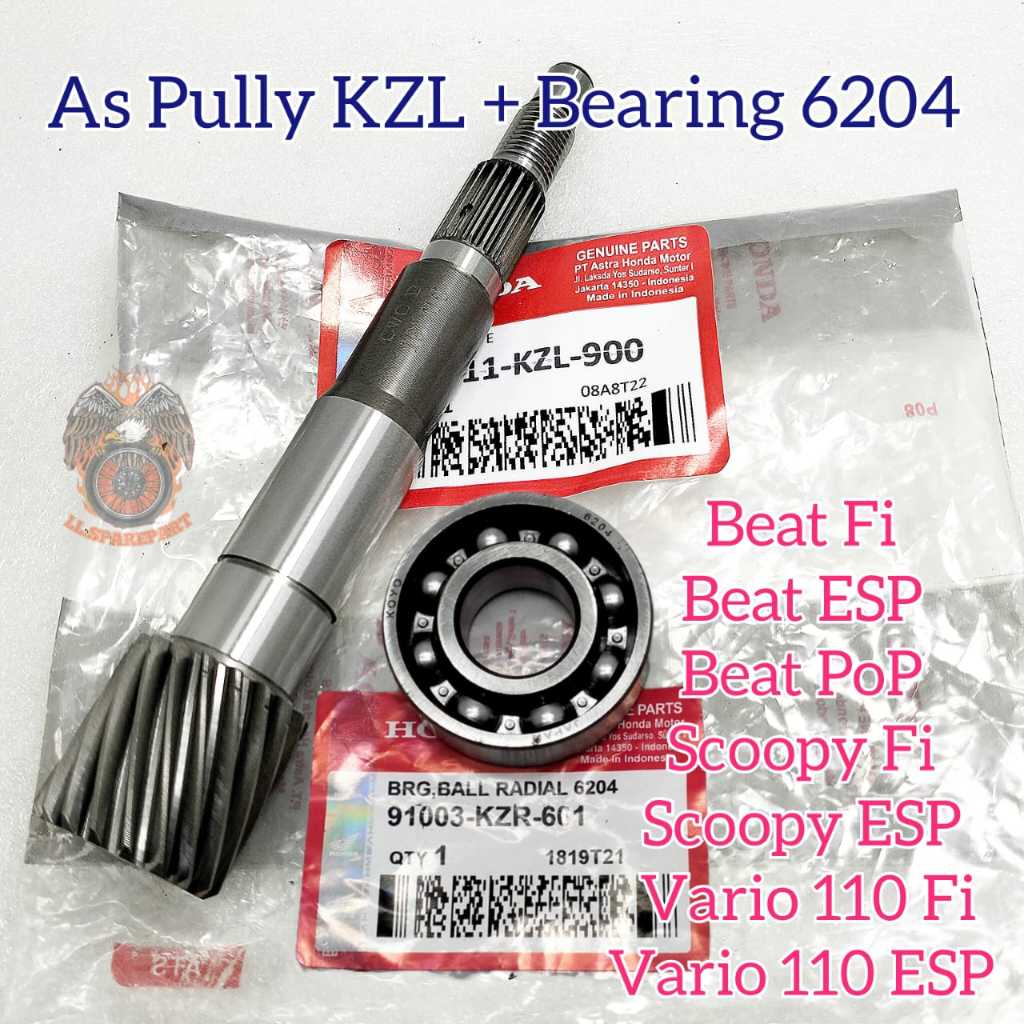 Paket As Pully Belakang KZL + Bearing Honda 6204 Original Beat FI Spacy FI Scoopy  ESP Vario 110 ESP