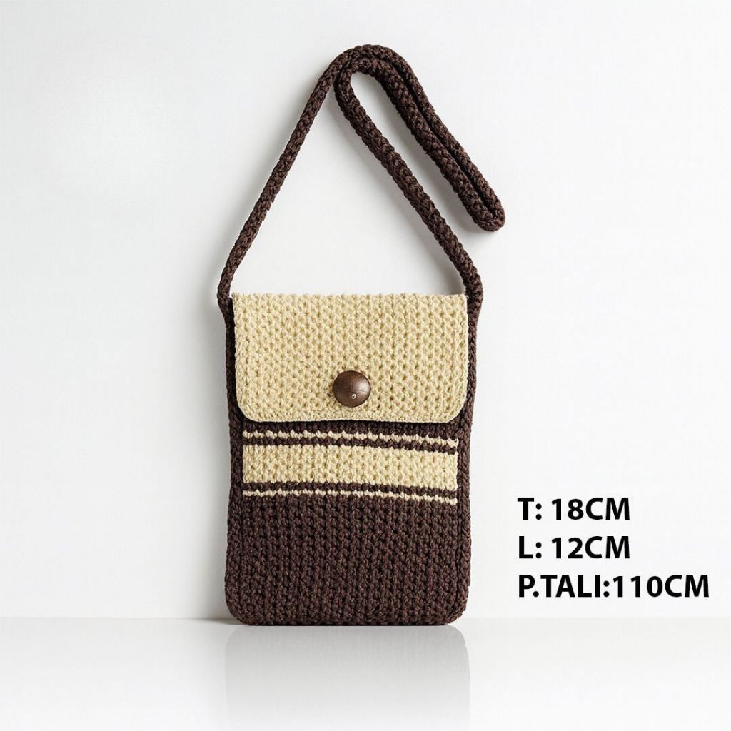 Tas Selempang Rajut Wanita Motif Strips | Tas Mini Rajut Handmade