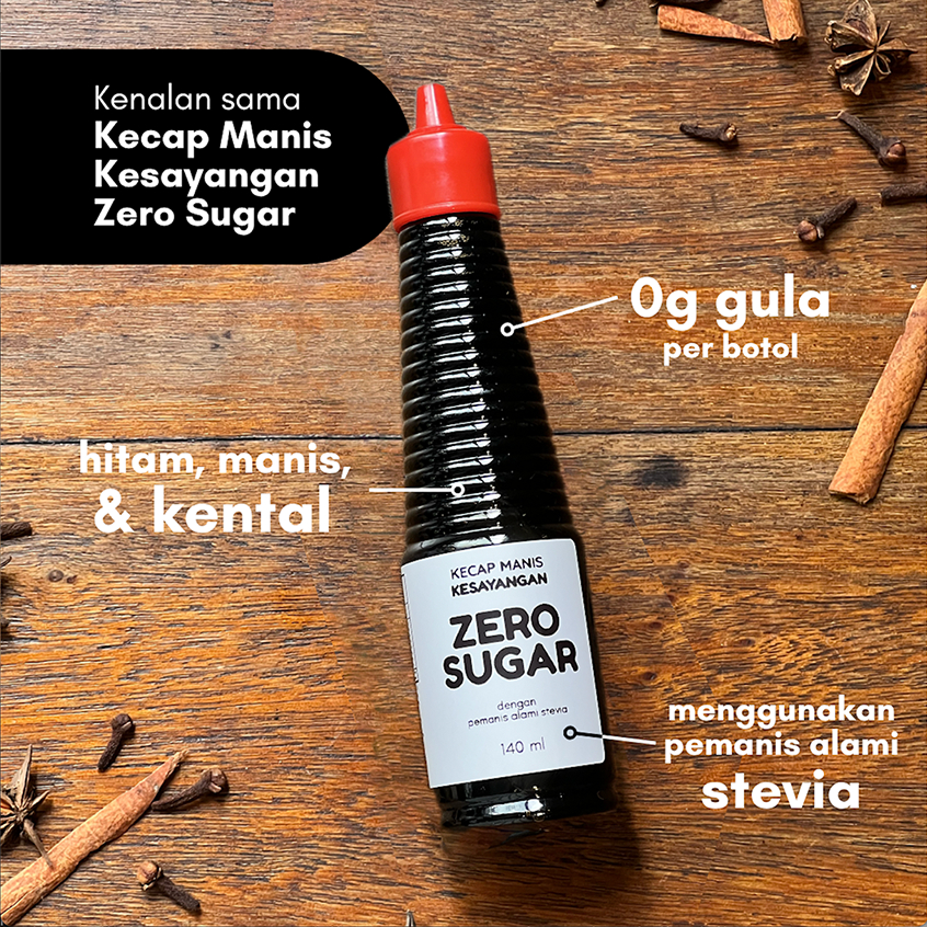 

Kecap Manis Kesayangan Zero Sugar 140 ml - Bebas Gula, Rendah Kalori, Low GI, Deb M & Keto Friendly