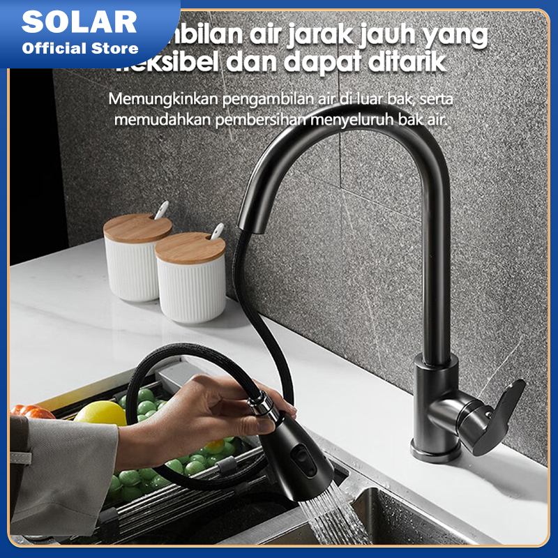 Keran Dapur Tarik-Mundur Stainless Steel 304 Keran Air - Proses Penarikan Kawat + Fleksibel 60cm +