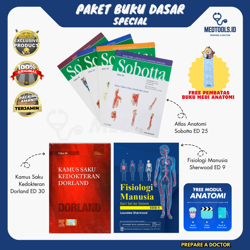 Paket Buku Dasar Kedokteran [ Sabotta ED25 / Netter / + Sherwood Ed 9 + Dorland Ed 30 ] - Medtools