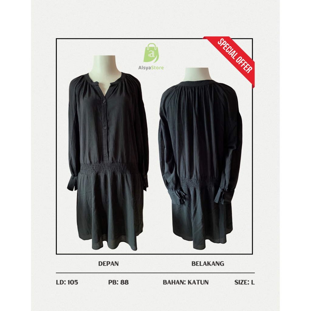 Tunik / Dress Hitam Tangan Balon