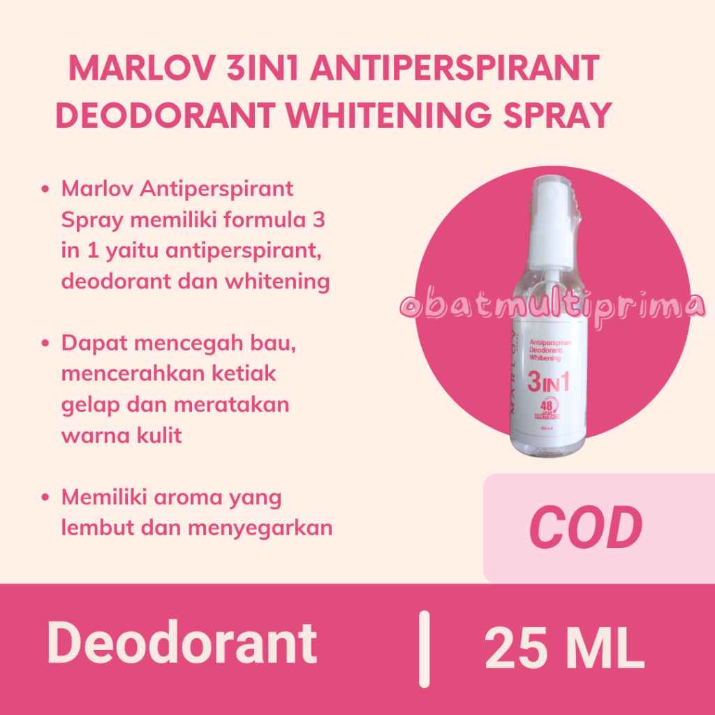 MARLOV 3in1 Antiperspirant Deodorant Whitening Spray Makassar - Tahan 48 Jam