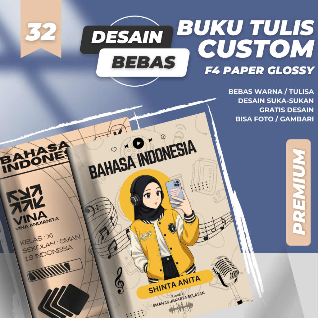 

Buku Tulis Custom Free Desain Bisa Pakai Gambar atau foto 38 Hal Tema Cewek Remaja