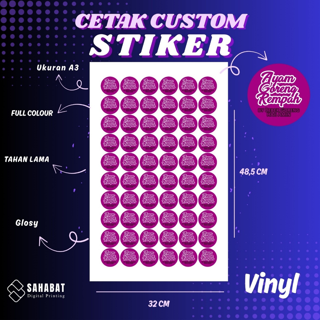 

(COD) Cetak Stiker Vinyl Free Design Glossy Berkualitas Tidak Mudah Sobek