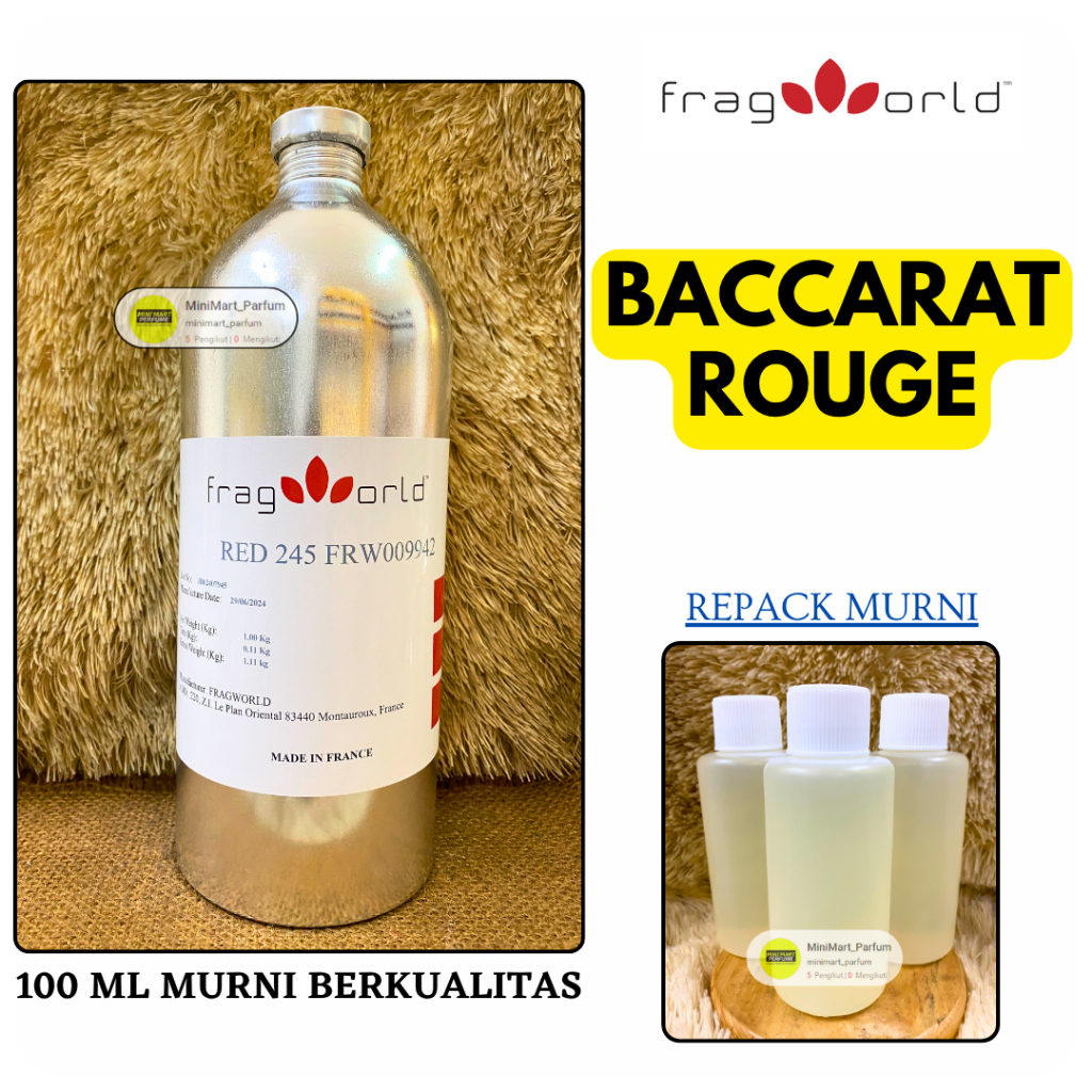 Bibit Parfum Baccarat Rouge Repack 100 ML MURNI Berkualitas FRAGWORLD RED 245