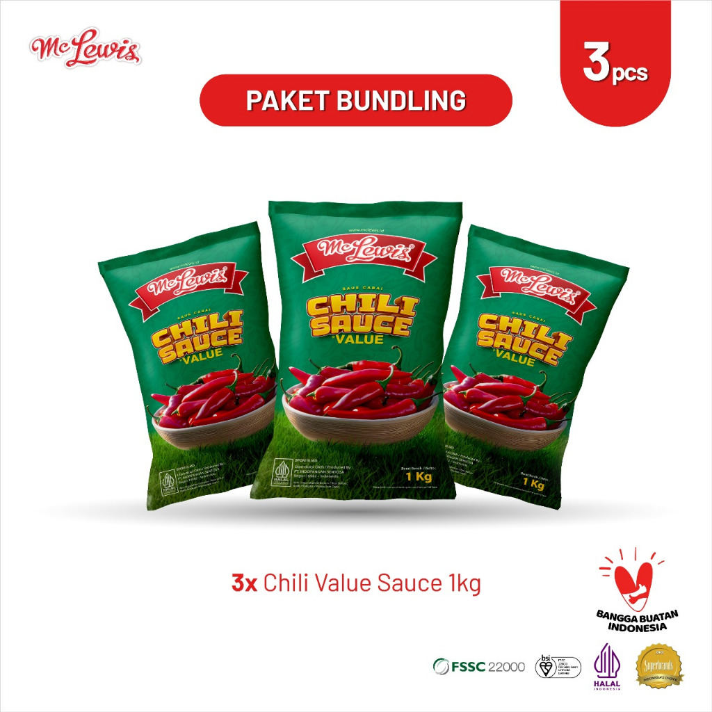 

[Paket Bundle] Mc Lewis Chili Value 1 Kg x 3 Pcs