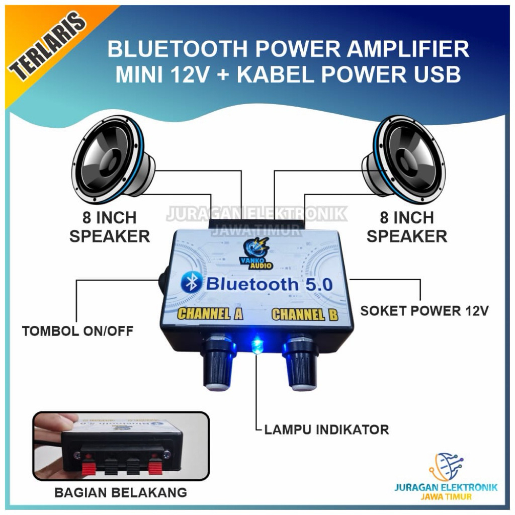 SIAP PAKAI POWER AMPLIFIER CLASS D 12V STEREO + BLUETOOTH 5.0 SOUND MINATUR BALAP