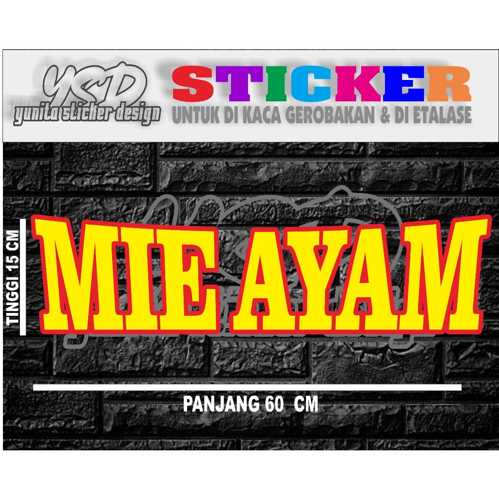 

Stiker tempelan mie ayam berlapis warna ukuran 60x15 cm .Mudah dipasang