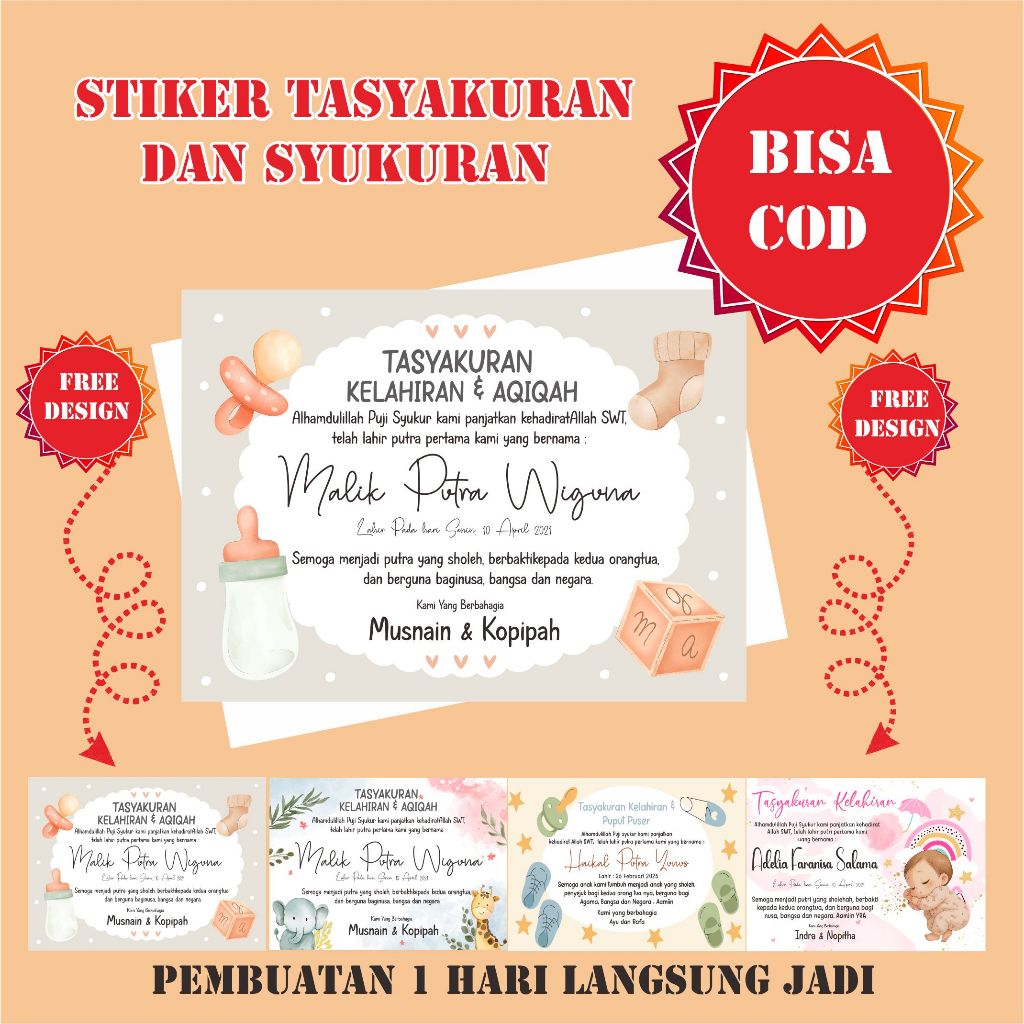 

KARTU STIKER TASYAKURAN AQIQAH BAYI DAN TASYAKURAN KELAHIRAN TENDAK SINTEN TASYAKURAN 4O HARI KELAHIRAN