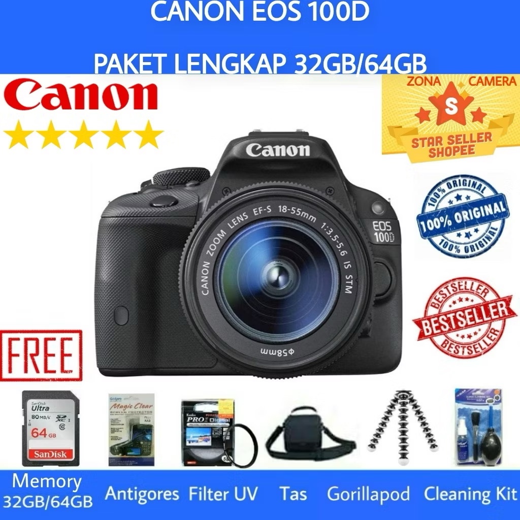CANON EOS 100D / CANON 100D KIT 18-55MM IS STM - PAKET LENGKAP