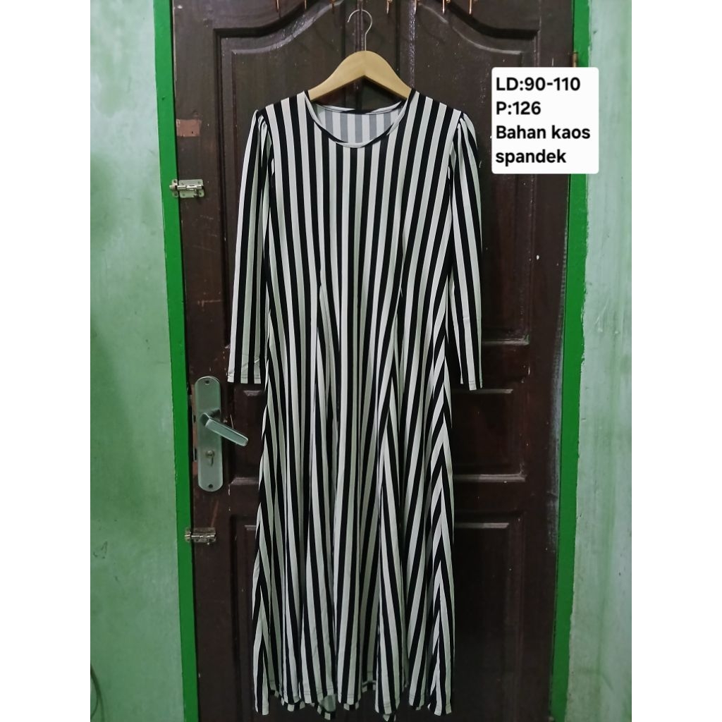 (COD)Dress inner gamis muslim wanita motif salur/garis-garis warna hitam putih