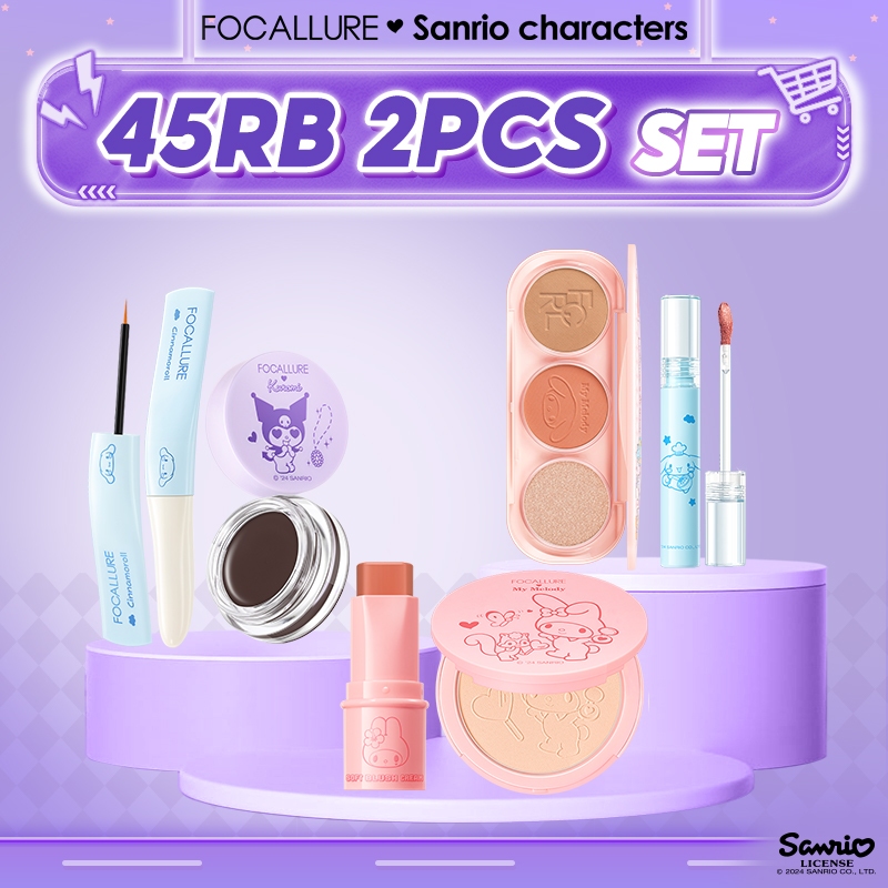 [WAREHOUSE SALE] FOCALLURE X Sanrio 2PCS Face Set Foundation Powder 3IN1 Palette Blushon Contour