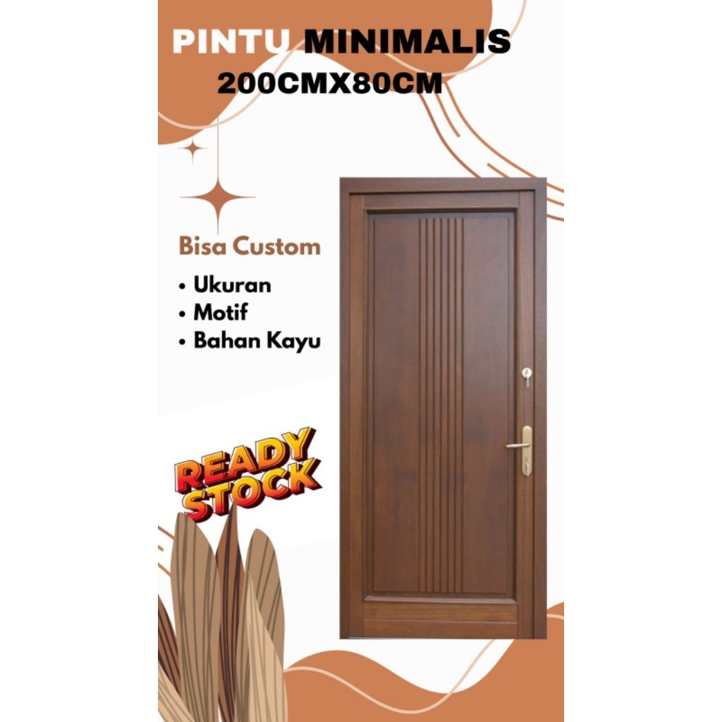 Kusen + Daun Pintu Minimalis Kayu Mahoni Uk 200x80x