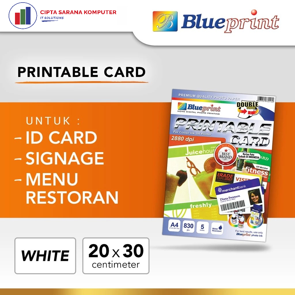 

Kertas PVC ID Card BLUEPRINT Printable Card White Double Side 830 Micron - A4