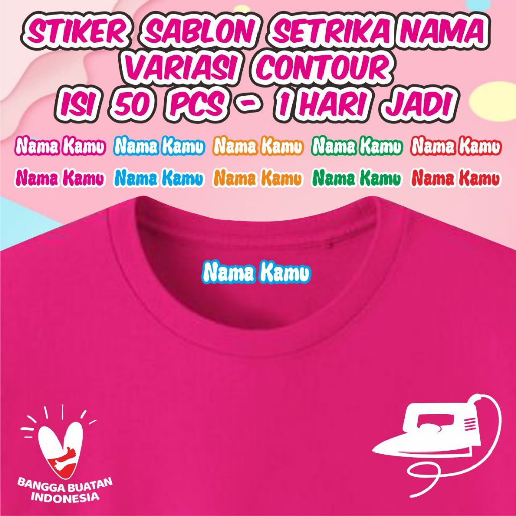 

Sablon DTF Nama Stiker Baju Custom Bebas Reques Nama Isi 50Pcs