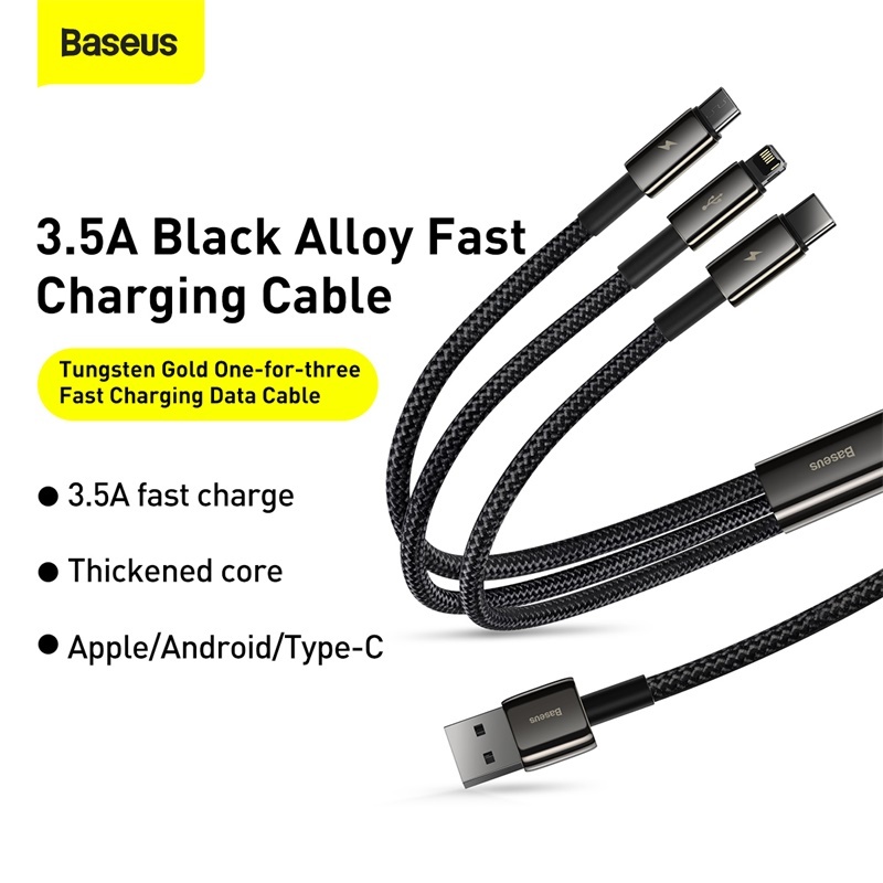 Baseus Tungsten Gold One-for-three Fast Charging Data Cable USB to M+L+C 3.5A