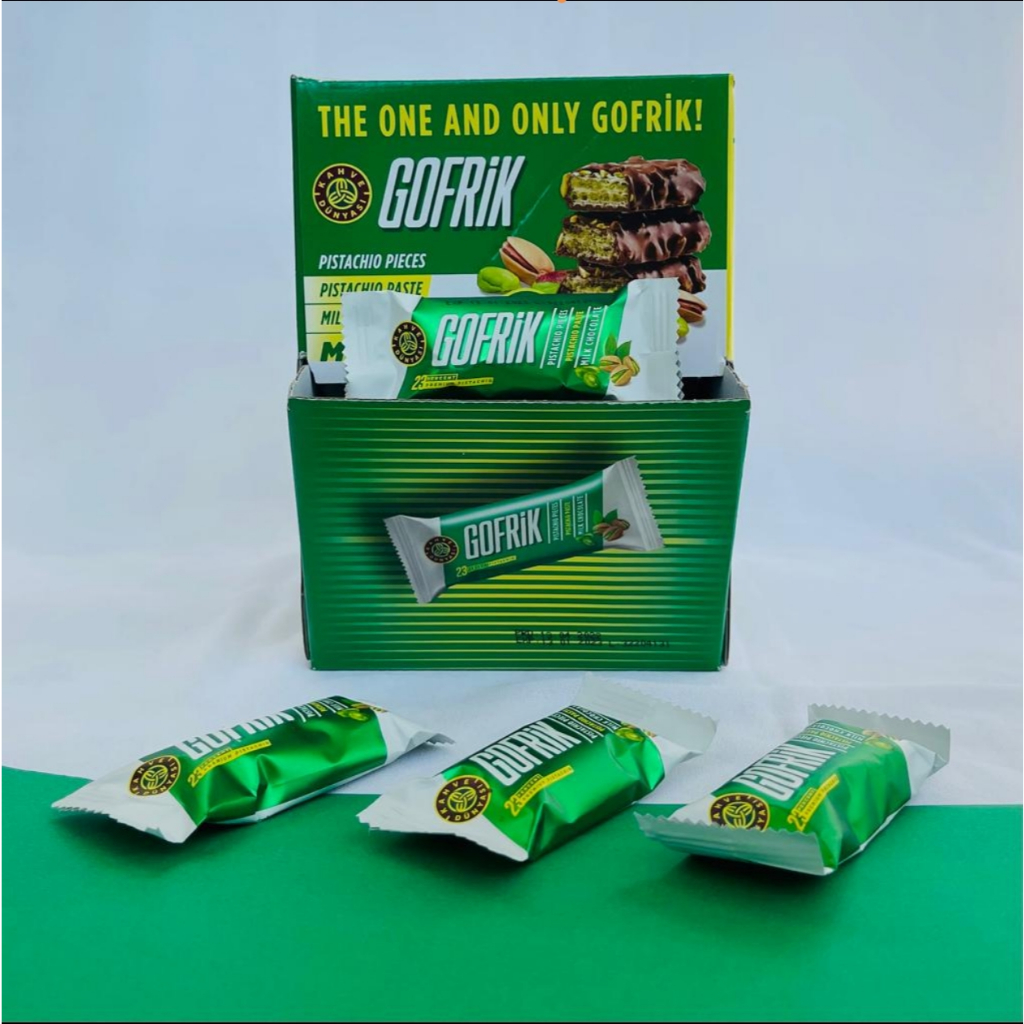 

GOFRIK MILK CHOCOLATE WITH PISTACHIO 625g (Kemasan Box isi 50pcs)