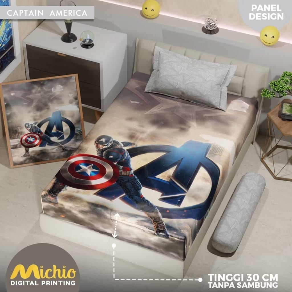 Sprei Monalisa Michio 120/160/180 T30 motif captain america kapten amerika marvel jagoan anak laki