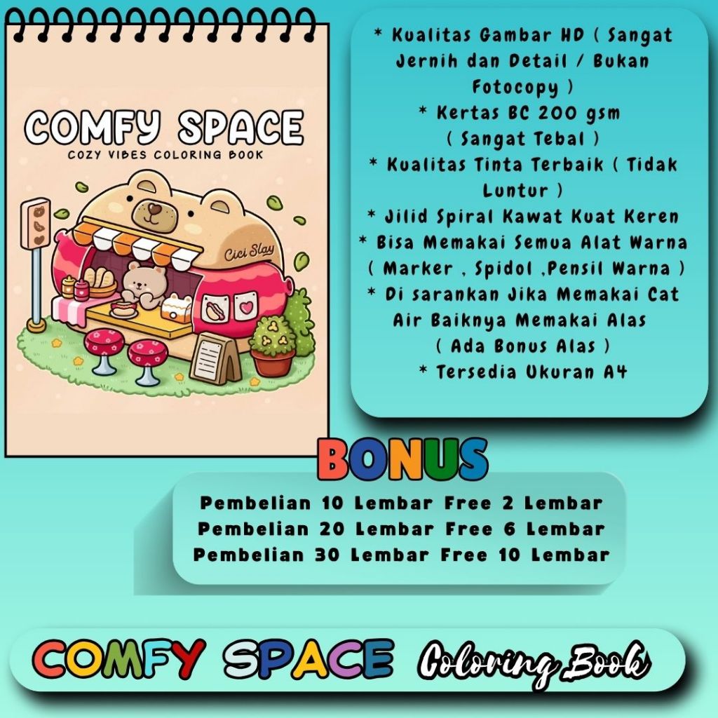 

COMFY SPACE Coloring Book Buku Mewarnai Keren Buku Gambar Sketsa Menggambar Kertas Ukuran A4 Tebal 220gsm