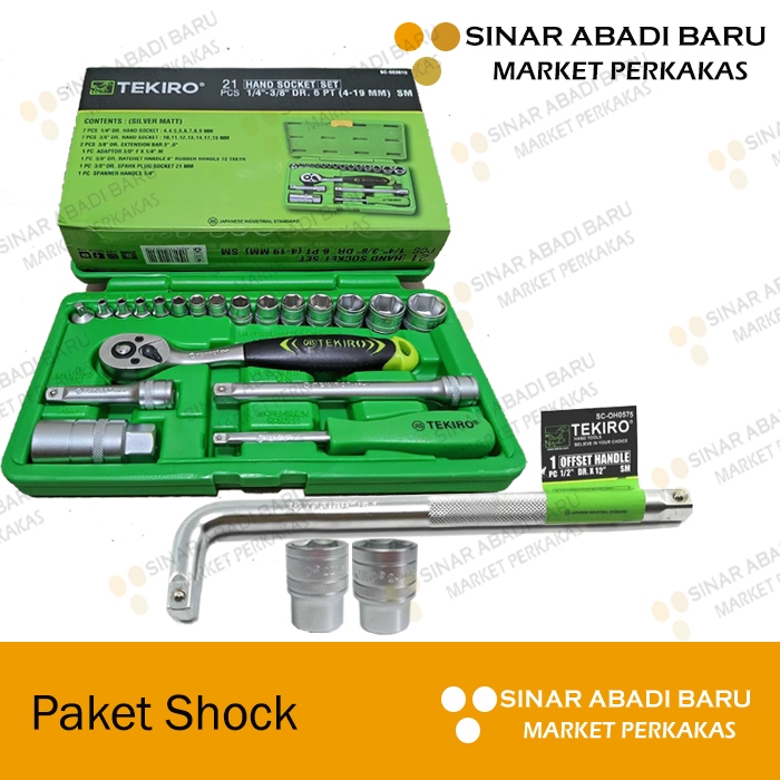 Kunci Shock Sock 24 Pcs Toolkit Tekiro 1 Set Lengkap + Gagang Sok L 1/2 Inch Handle Sok + Mata Sok T