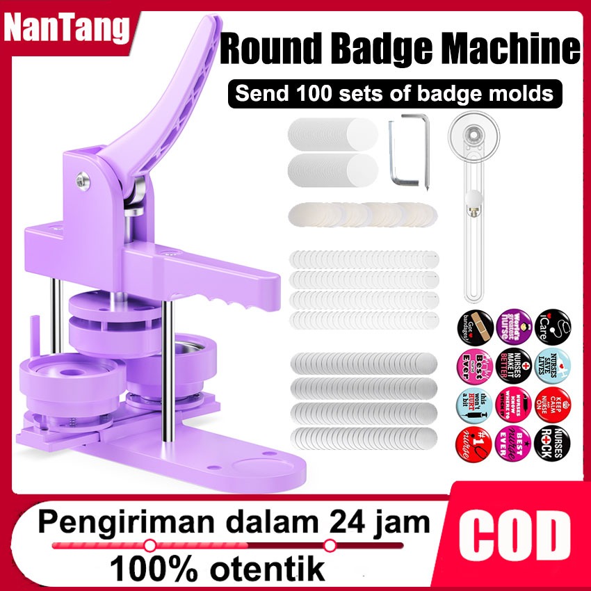 

Produk siap stok Button Badge Maker Machine, Different Size Mold ,25,32,58mm Mold DIY Badge Pin Maker Machine Kit With 300pcs Badge Parts/Pic/Circle Cutter&Purple