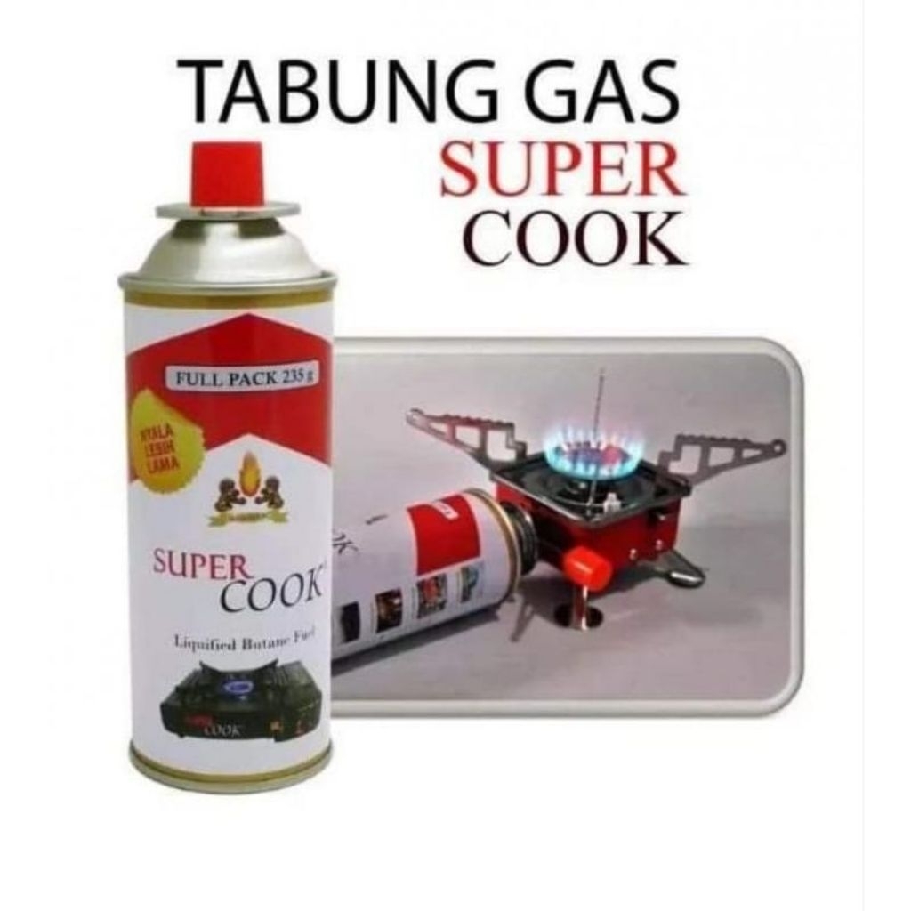 Gas Kaleng Super Cook 235 g/ Gas kompor Portable kaleng /Gas Super Cook