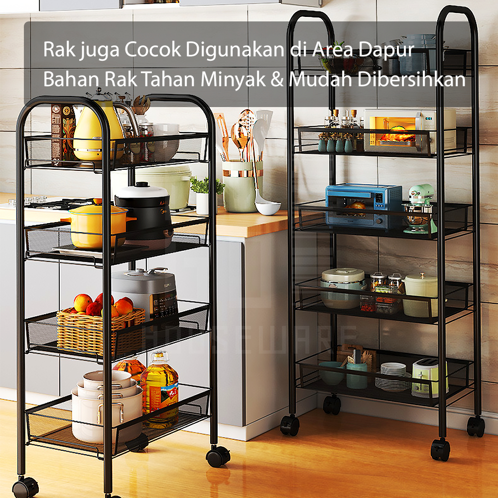 Hugo Rak Dapur Besi Serbaguna Rak Troli Besi Penyimpanan Bertingkat Rak Kamar Mandi Rak Salon Rak