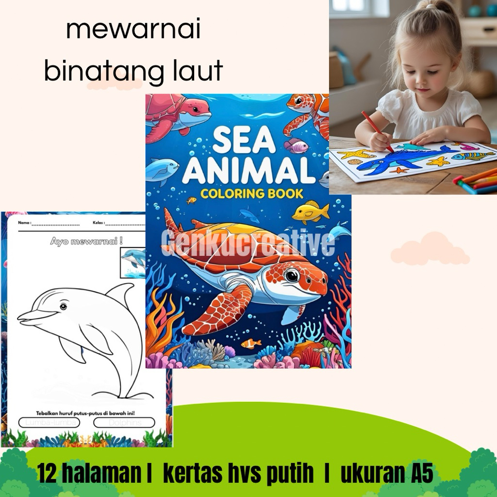 

BUKU MEWARNAI ANAK BINATANG LAUT ISI 12 LBR LENGKAP / BUKU EDUKASI ANAK PAUD TK SD / COLORING BOOK