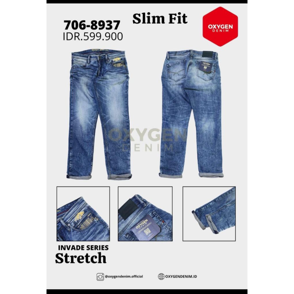 Celana Jeans Pria Oxygen Denim Slim Fit & Regular Fit – Core & Invade Series – Stretch / Non-Stretch