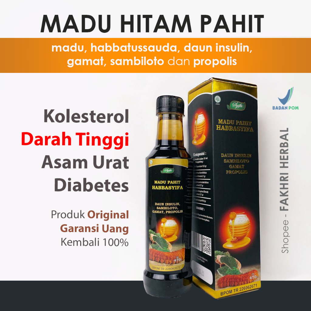 

Habbasyifa Madu Hitam Pahit Original Gamat Gold Plus Propolis Asli Herbal 470 gr