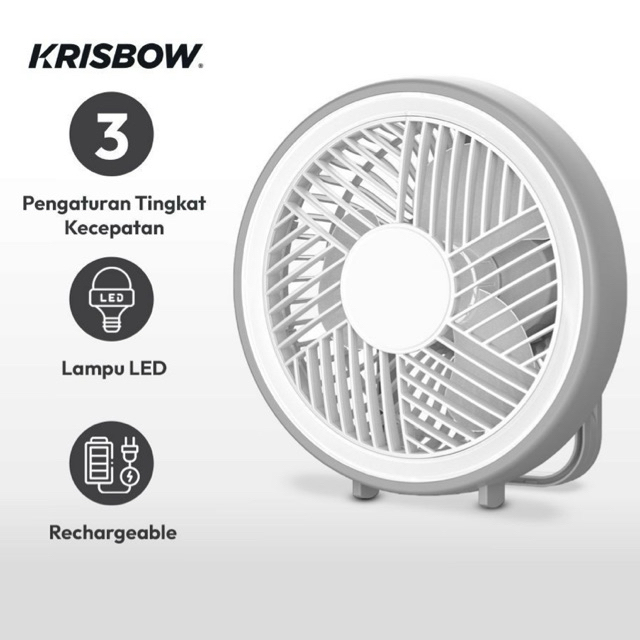 ORIGINAL Krisbow 6 inci Kipas Angin Dengan Lampu Darurat - Abu-Abu Pendingin Ruangan Penyejuk Udara 