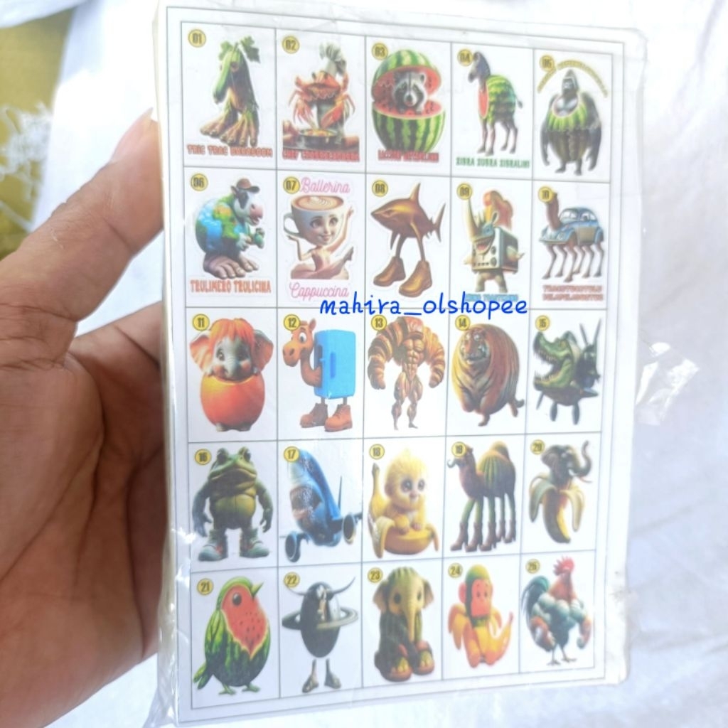 

20Lembar (500 Kotak) Mainan stiker Dung dung Sahur / Tung tung Sahur mix murah