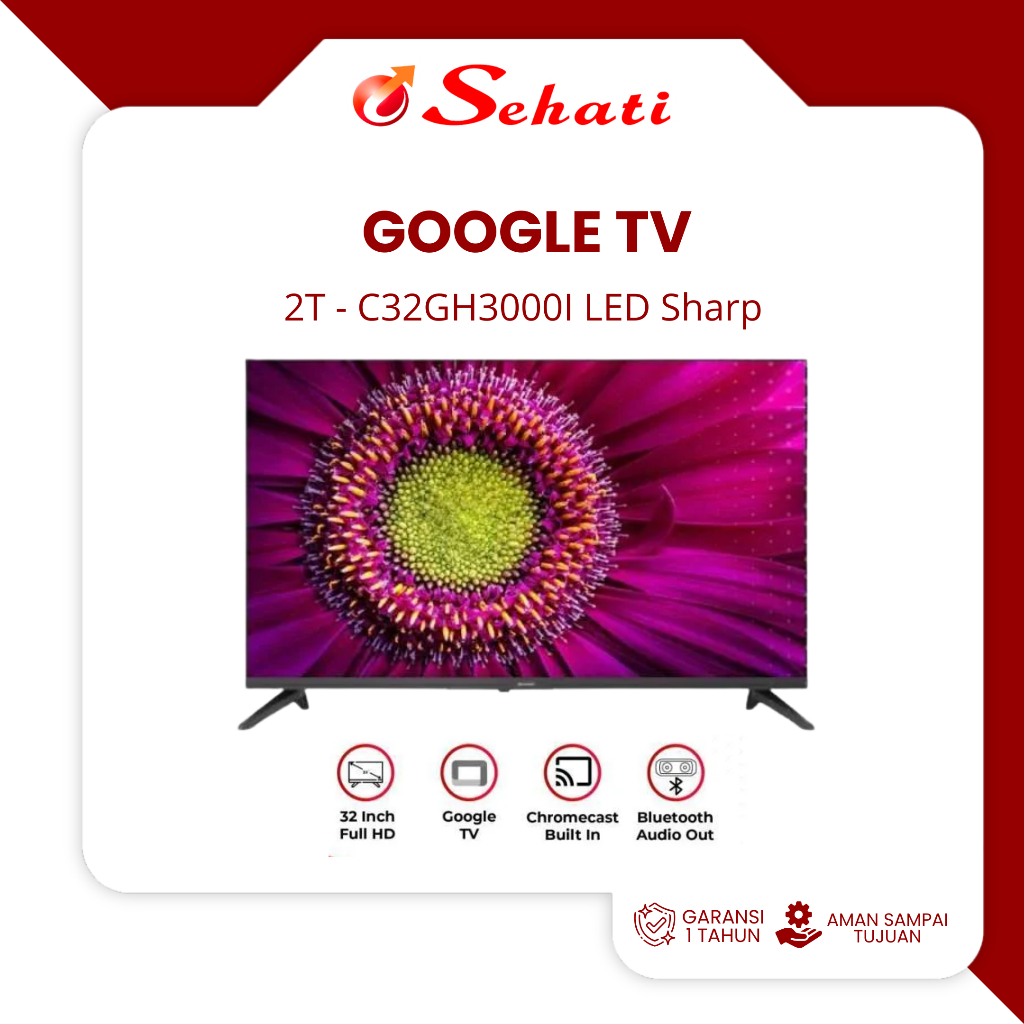 SHARP 2T-C32GH3000I LED Sharp Google TV 32 Inch HD Resolution with HDR YouTube Netflix Garansi Resmi