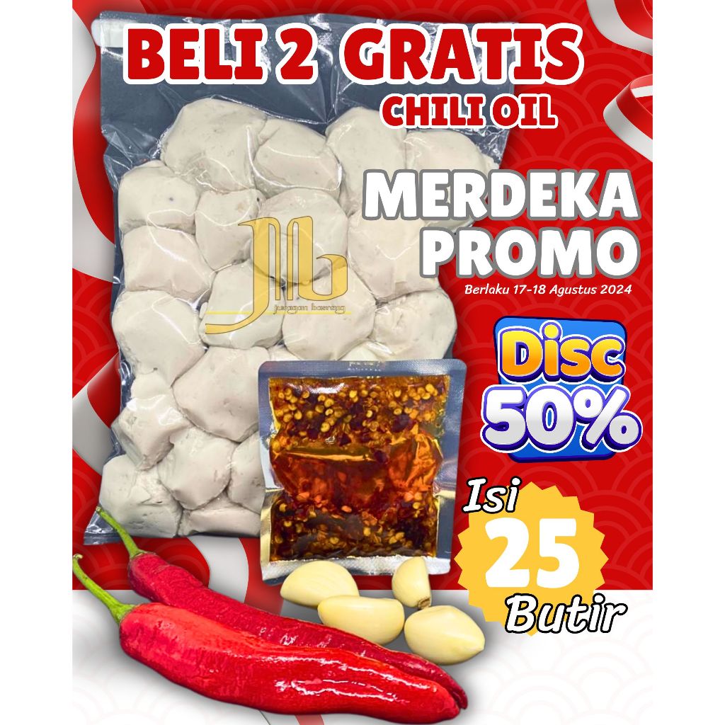 

Basreng Mentah isi 25 Butir PROMO Beli 2 Bonus 1 bks Chili Oil Juragan Basreng kemasan Vacum